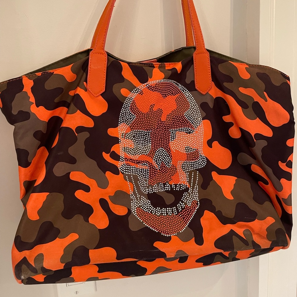 AH-Dorned skull rhinestone cami nylon large tote